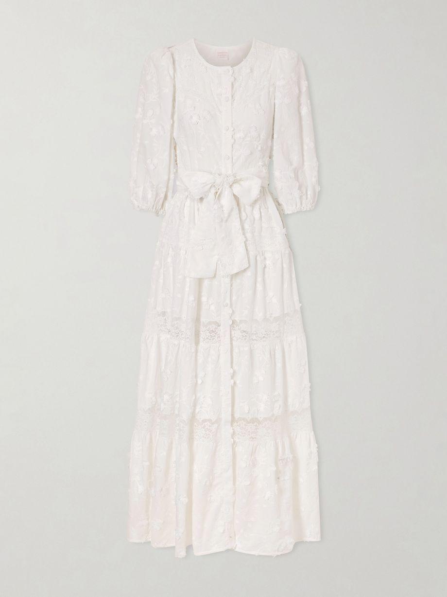 Poppi belted tiered lace-trimmed broderie anglaise cotton maxi dress by LORETTA CAPONI