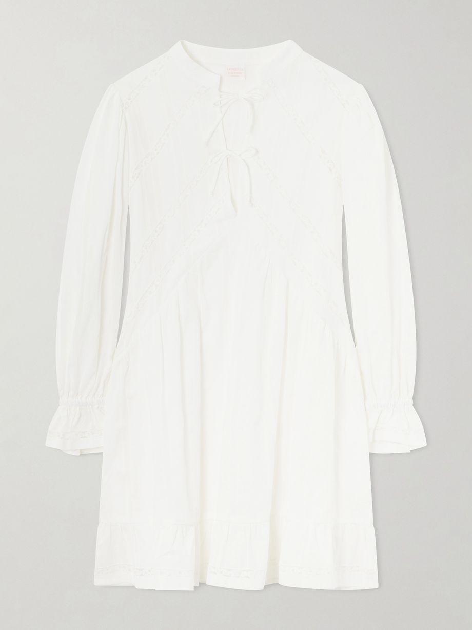 Recanati ruffled pleated lace-trimmed cotton mini dress by LORETTA CAPONI