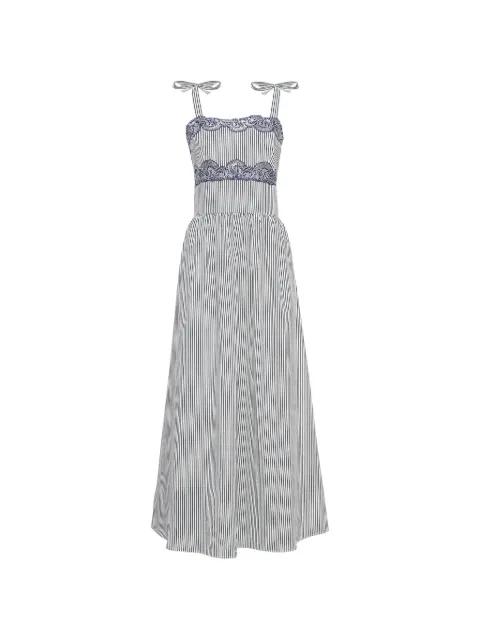 Sabine lace-trimmed striped midi dress by LORETTA CAPONI