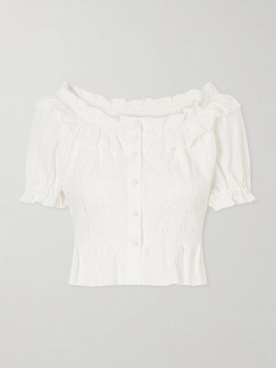 Terracina ruffled lace-trimmed cotton-poplin blouse by LORETTA CAPONI