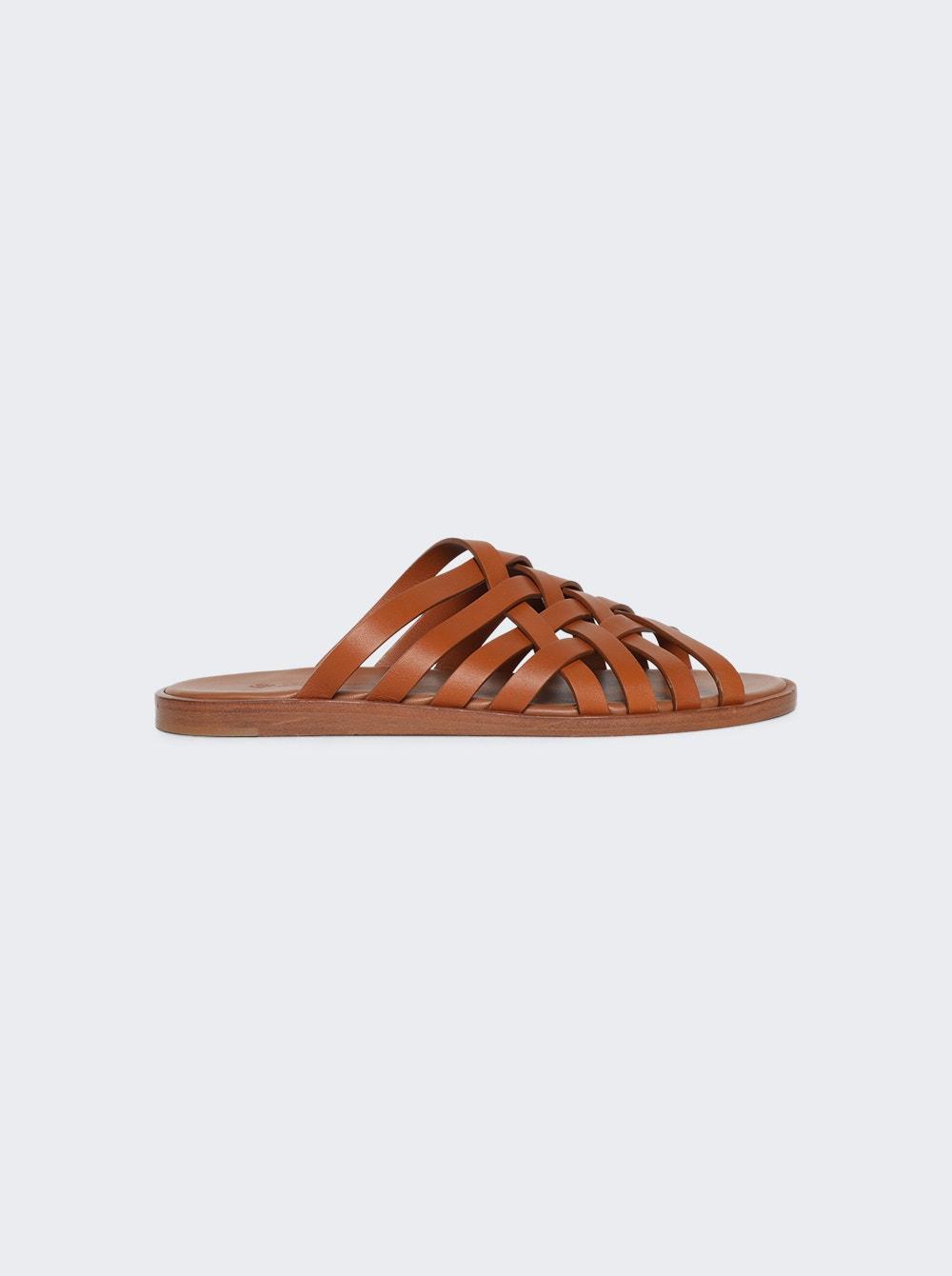 Bayonne Weaving Walk Silky Leather Sandals Warm Tan  | The Webster by LORO PIANA