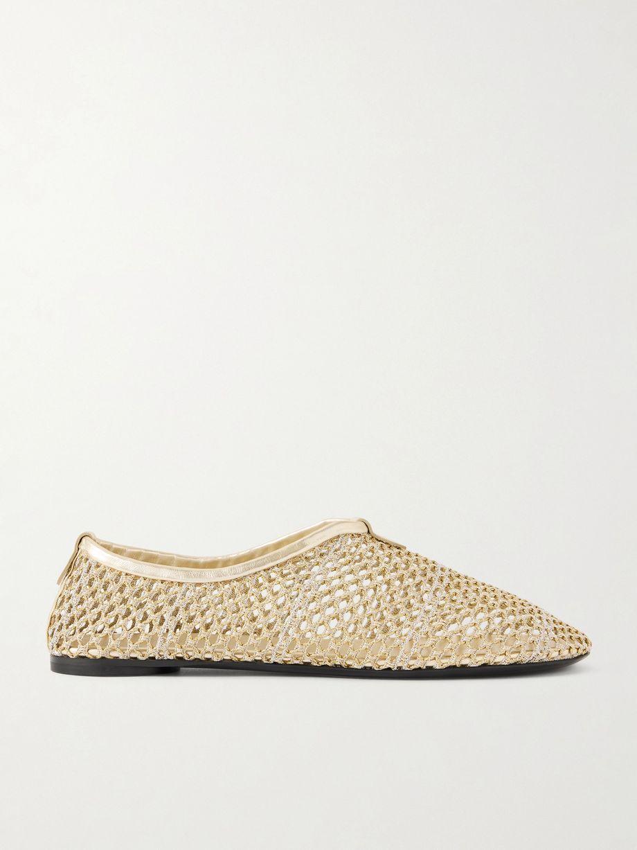 Floaty leather-trimmed metallic mesh loafers by LORO PIANA