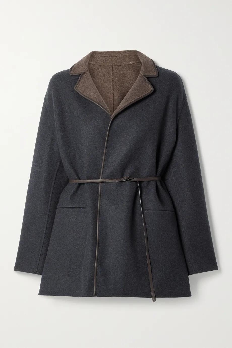 Jimi reversible belted leather-trimmed cashmere-blend jacket by LORO PIANA