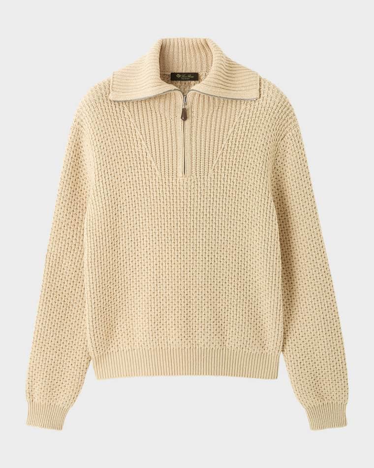 Men's Shivling Linen, Silk, Wish® Wool and Cashmere Half-Zip Sweater by LORO PIANA