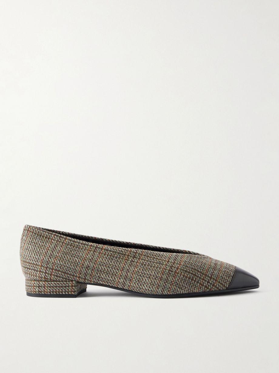 Rebecca leather-trimmed checked tweed ballet flats by LORO PIANA