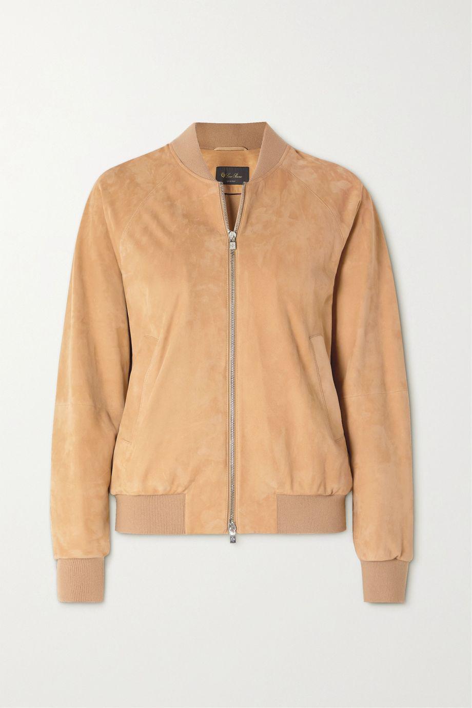 Ribbed cashmere-trimmed suede bomber jacket by LORO PIANA