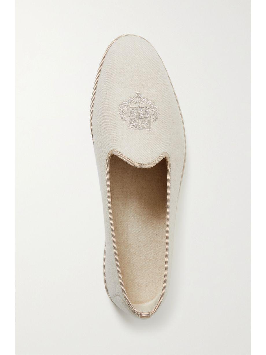 Venice embroidered cashmere-blend flannel slippers by LORO PIANA