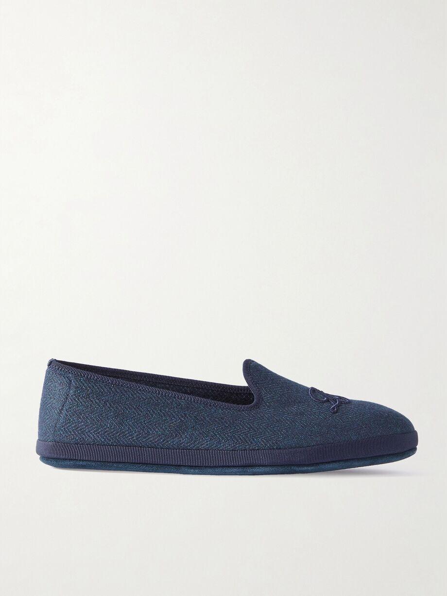 Venice embroidered herringbone cashmere slippers by LORO PIANA