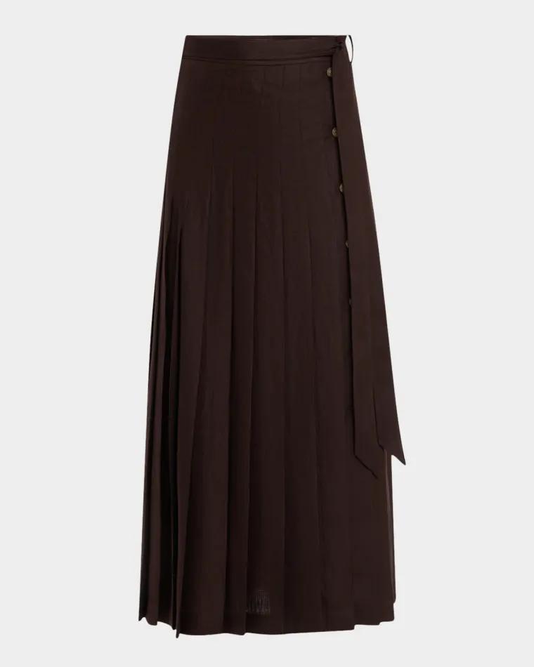 Yasmina Pleated New Summer Twill Midi Skirt by LORO PIANA