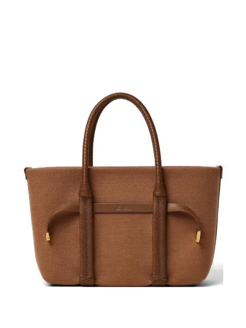 smal leather-trim canvas tote bag by LORO PIANA