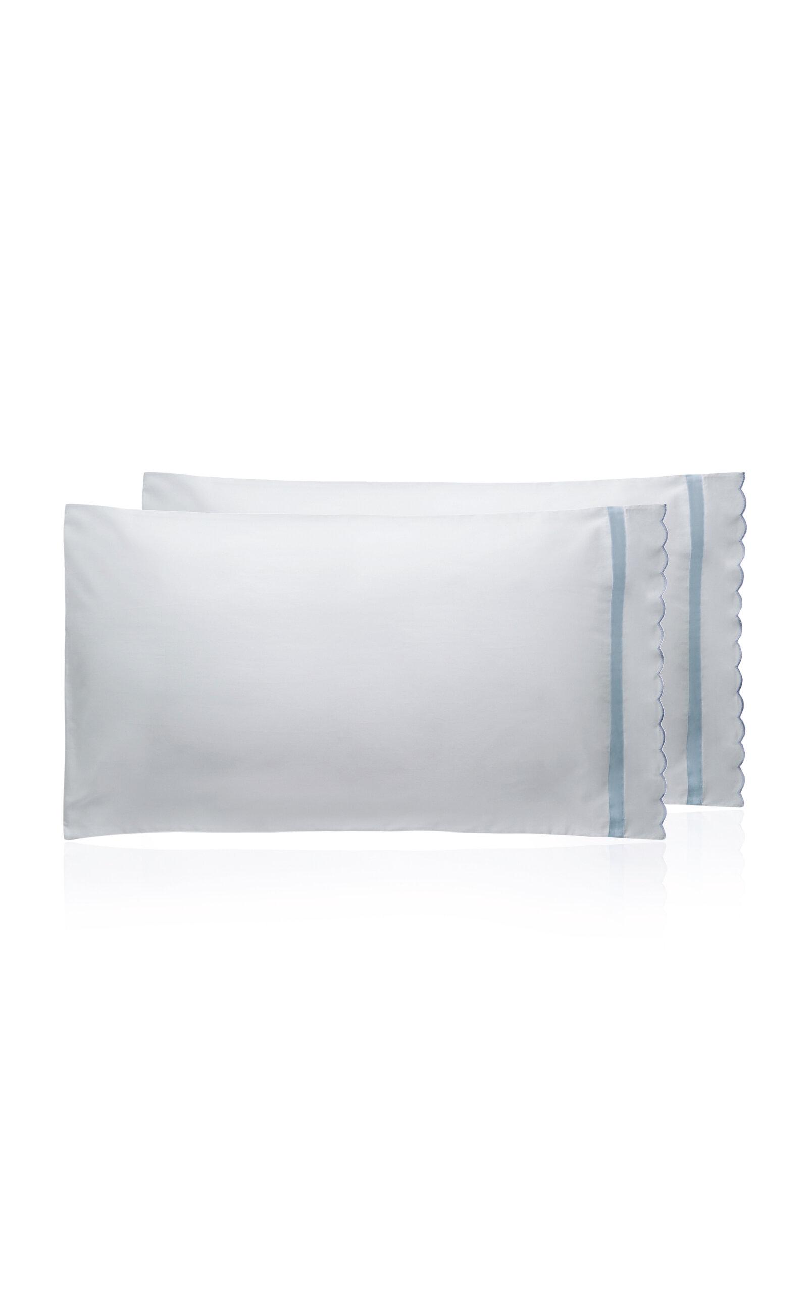 Los Encajeros - Exclusive Europa Satin Set-of-Two King Pillowcases - Blue - Moda Operandi by LOS ENCAJEROS