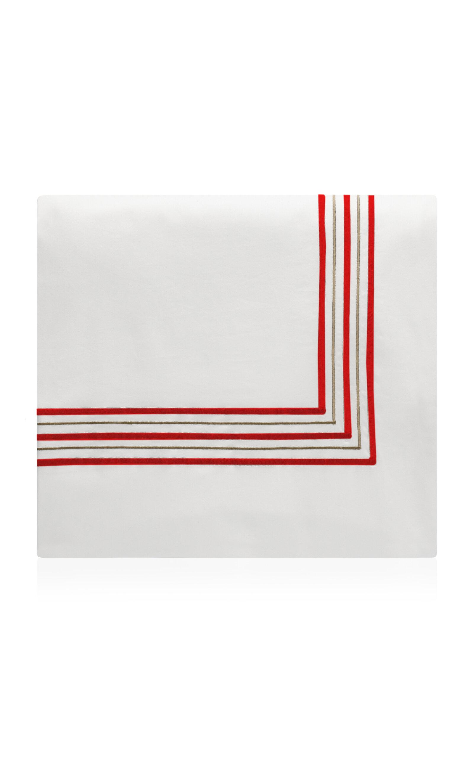 Los Encajeros - Exclusive Five Lineas Satin Queen Duvet Cover - Red - Moda Operandi by LOS ENCAJEROS