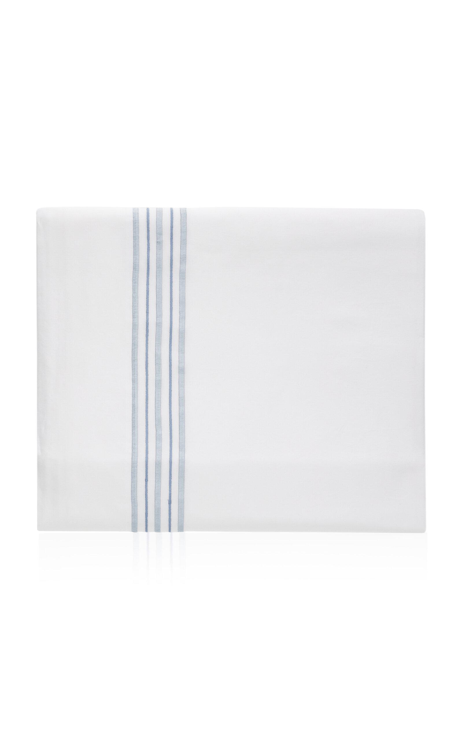 Los Encajeros - Exclusive Five Lineas Satin Queen Top Sheet - Blue - Moda Operandi by LOS ENCAJEROS