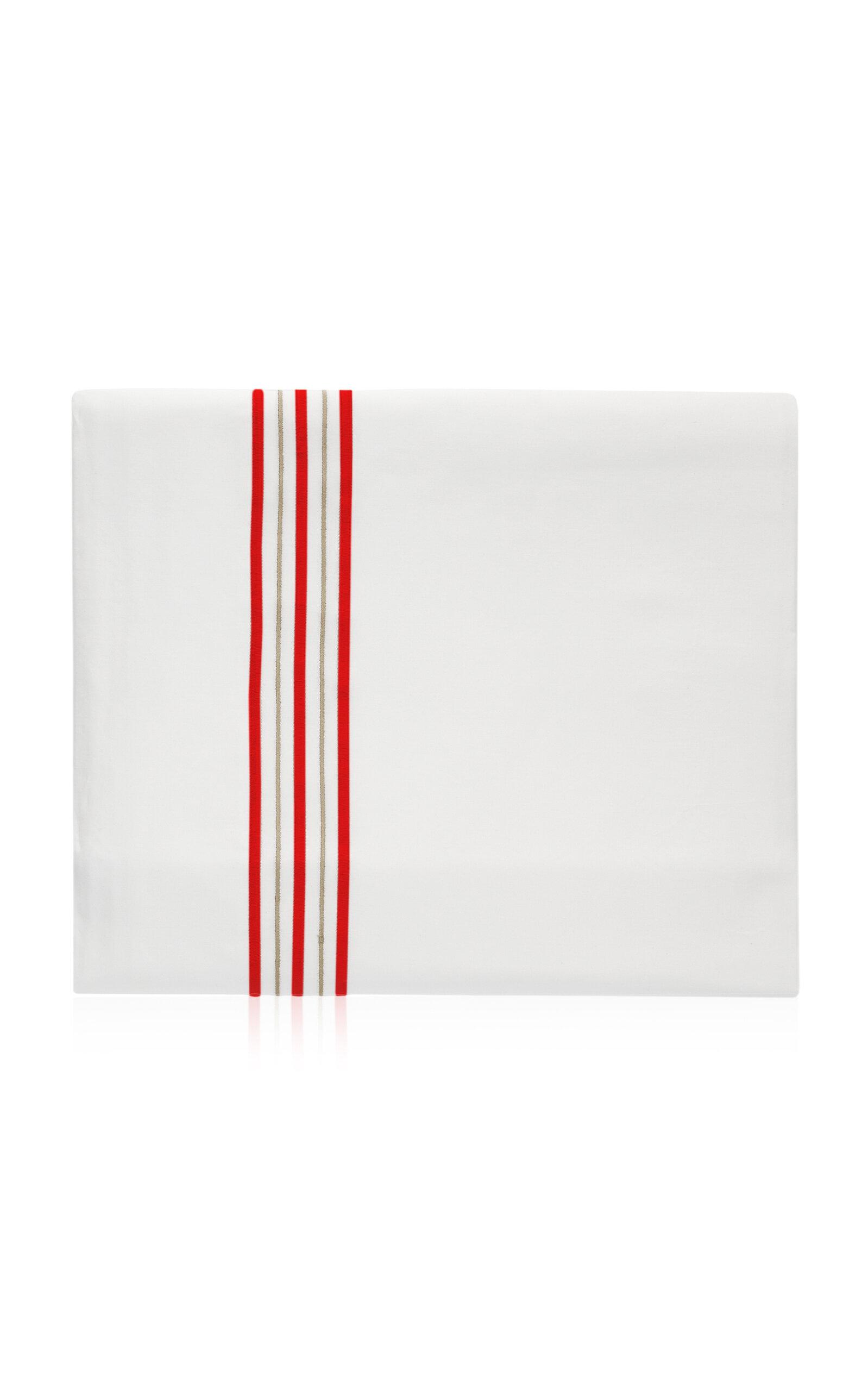 Los Encajeros - Exclusive Five Lineas Satin Queen Top Sheet - Red - Moda Operandi by LOS ENCAJEROS
