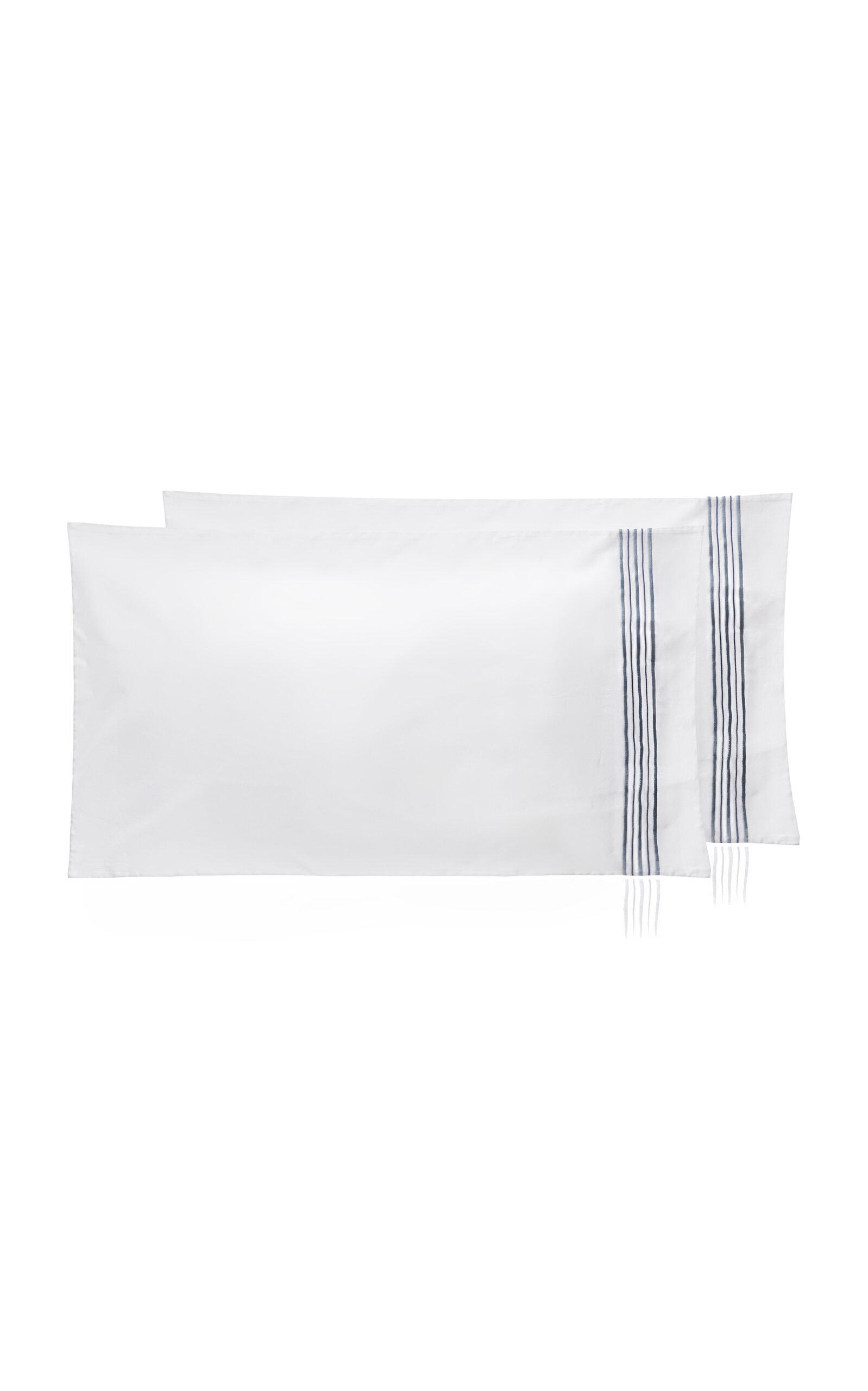 Los Encajeros - Exclusive Five Lineas Satin Set-of-Two King Pillowcases - Blue - Moda Operandi by LOS ENCAJEROS