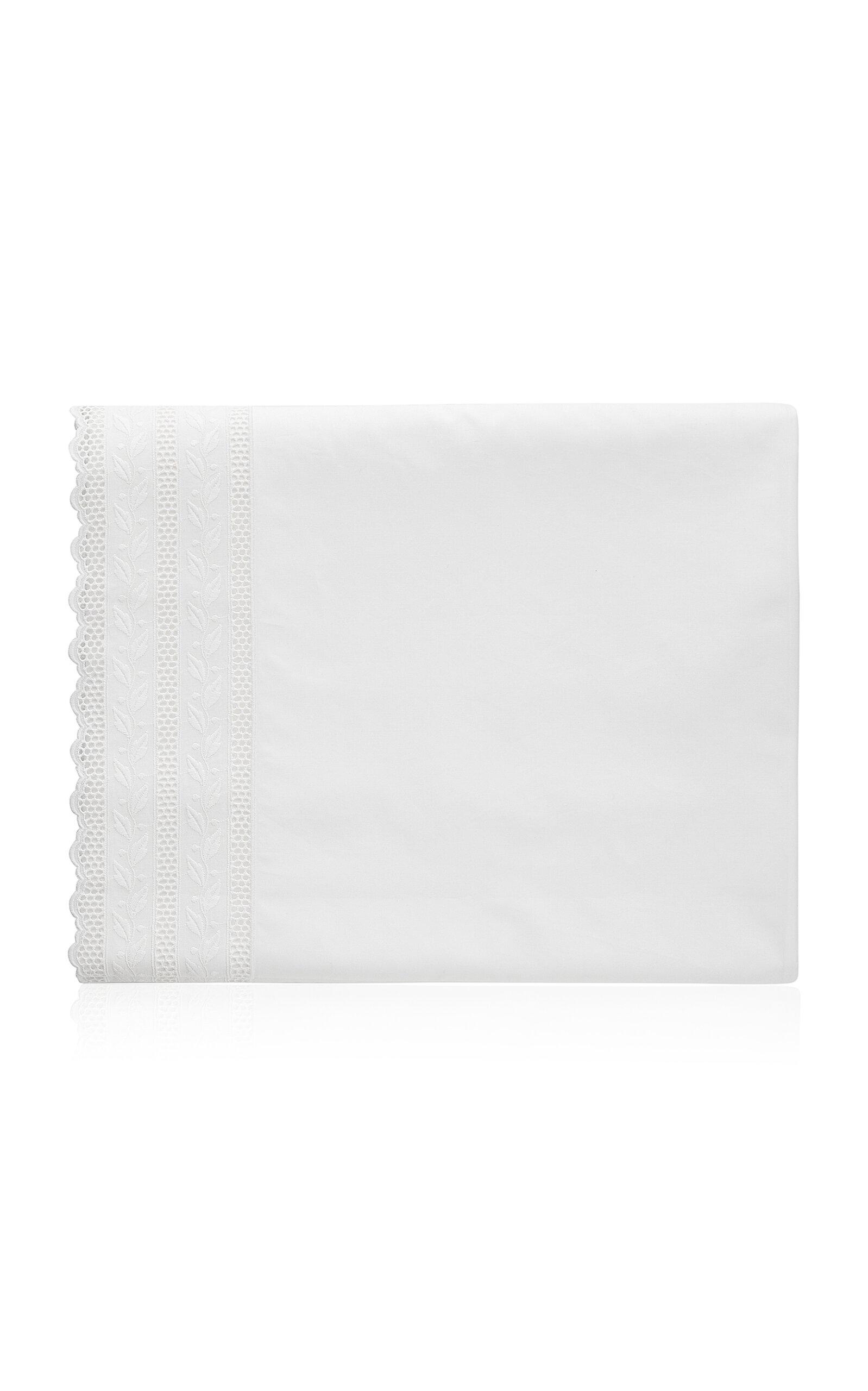 Los Encajeros - Exclusive Hojas Percale Percale King Top Sheet - White - Moda Operandi by LOS ENCAJEROS