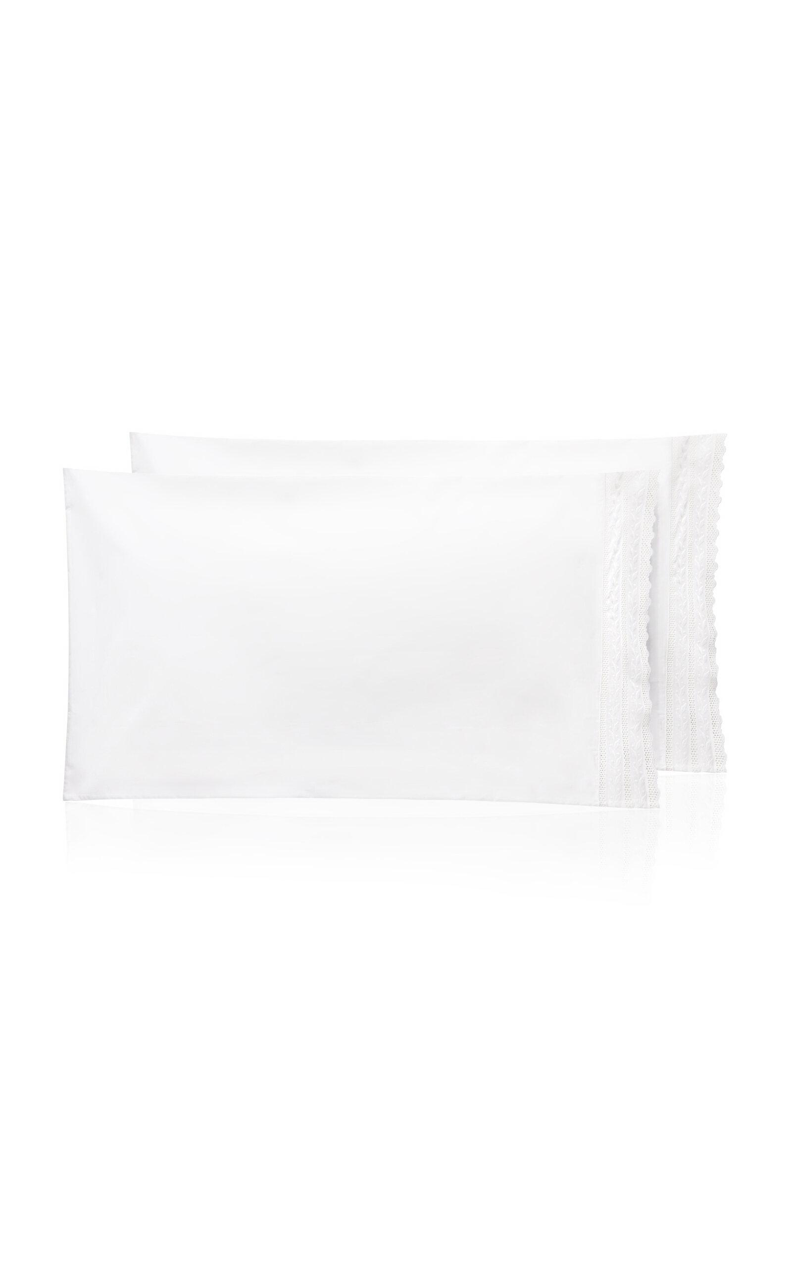 Los Encajeros - Exclusive Hojas Percale Percale Set-of-Two Standard Pillowcases - White - Moda Operandi by LOS ENCAJEROS