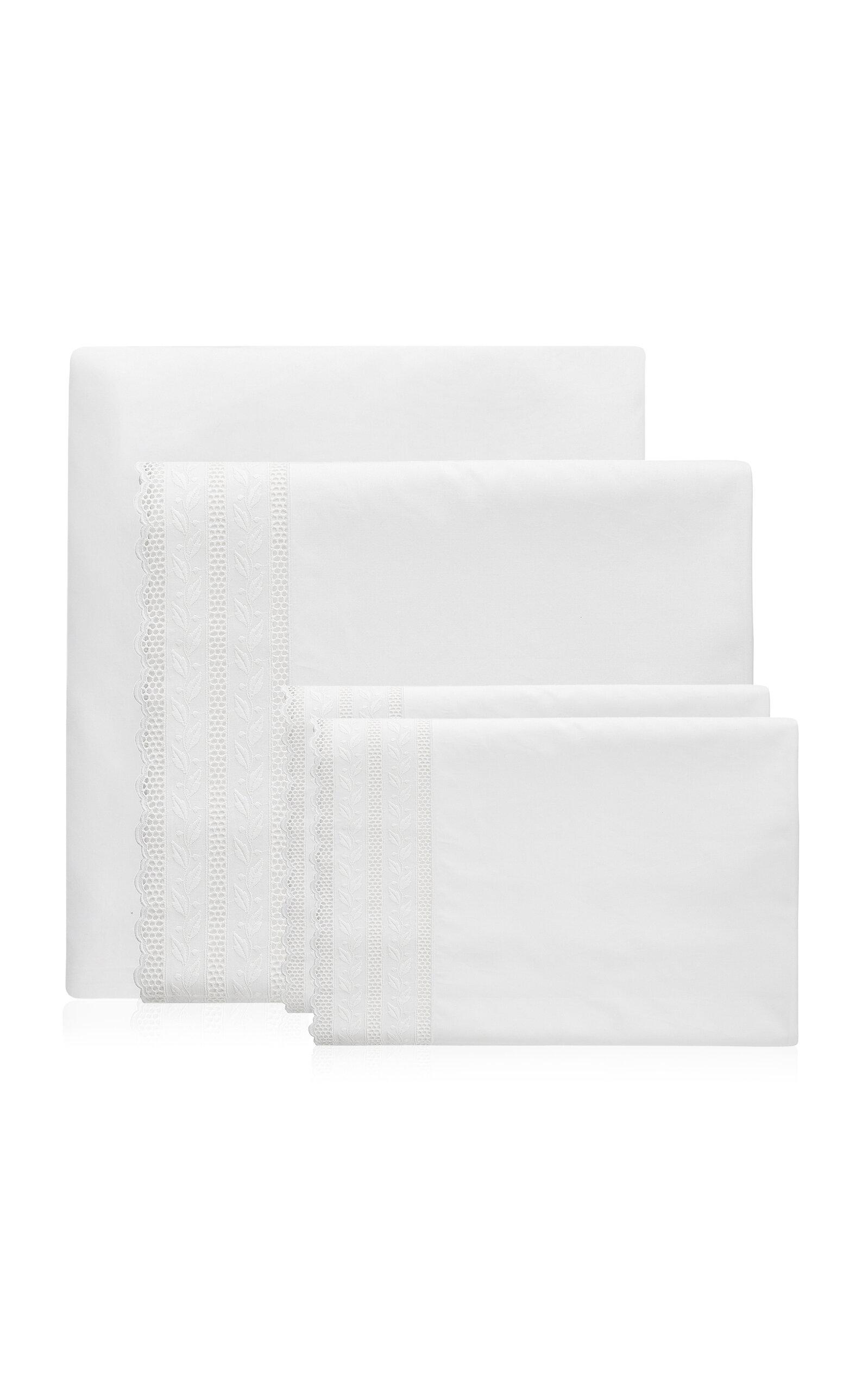 Los Encajeros - Hojas Queen Bedding Set - White - Moda Operandi by LOS ENCAJEROS