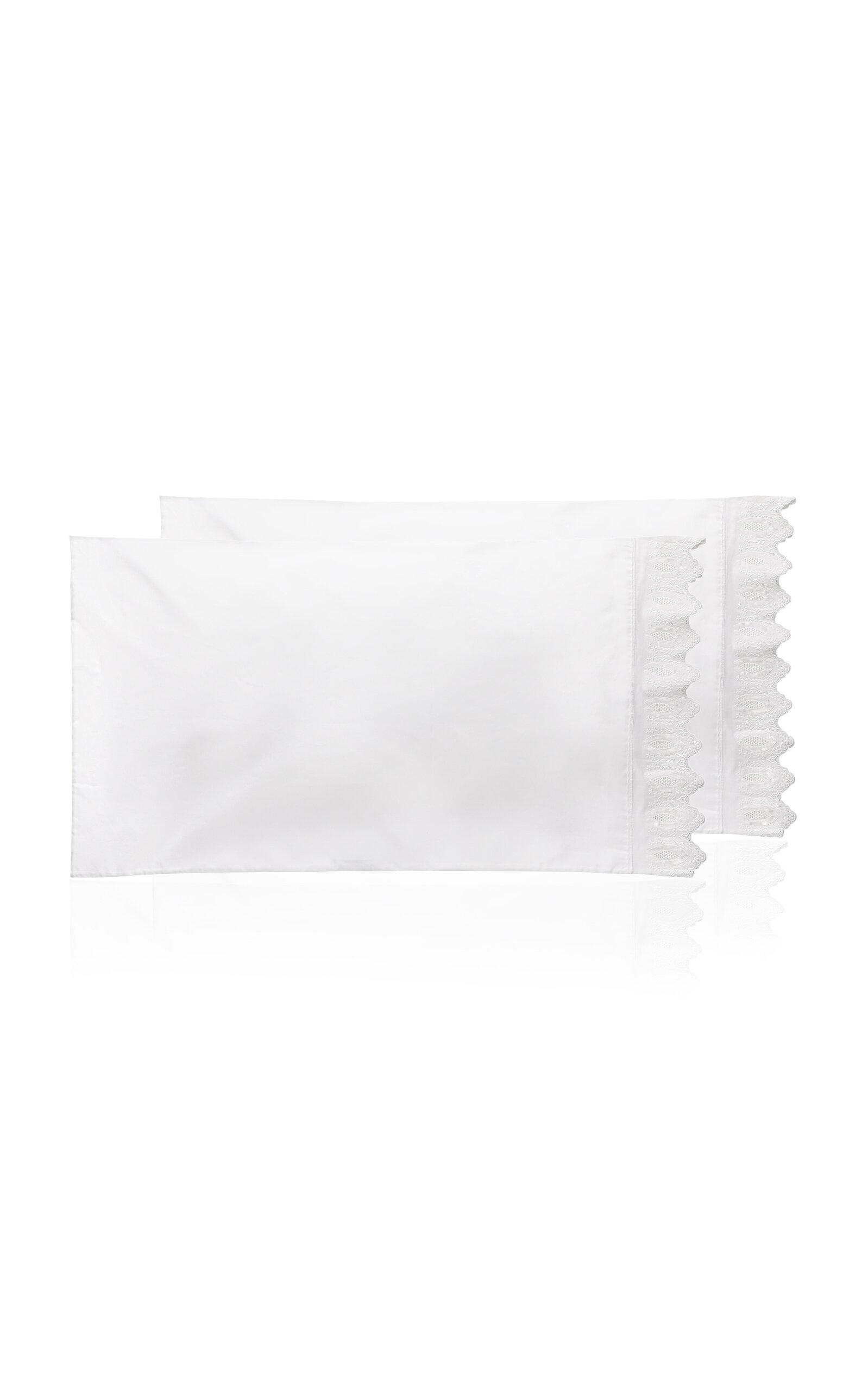 Los Encajeros - Mimi Percale Set-of-Two King Pillowcases - White - Moda Operandi by LOS ENCAJEROS