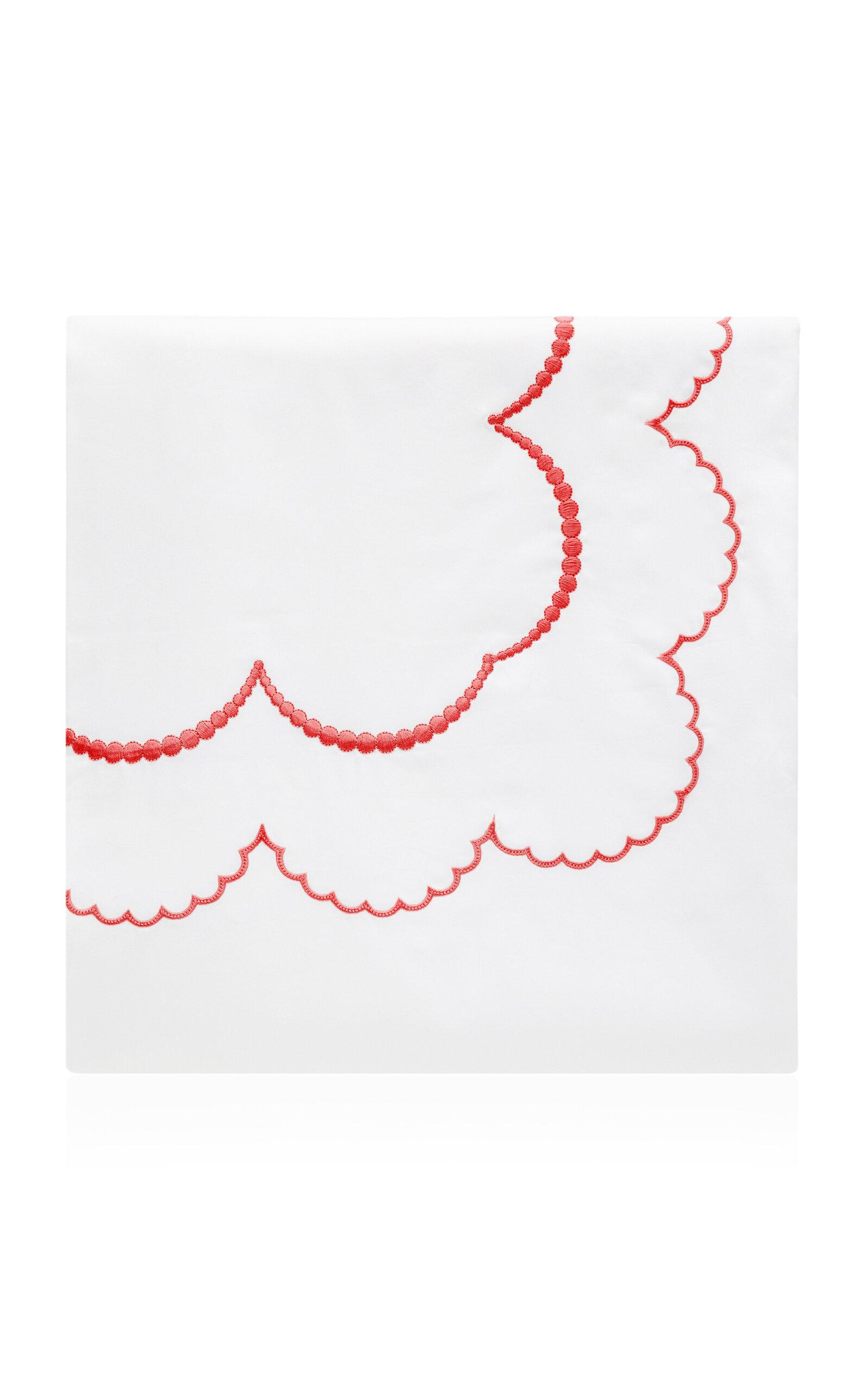 Los Encajeros - Perlas Satin Queen Duvet Cover - Red - Moda Operandi by LOS ENCAJEROS