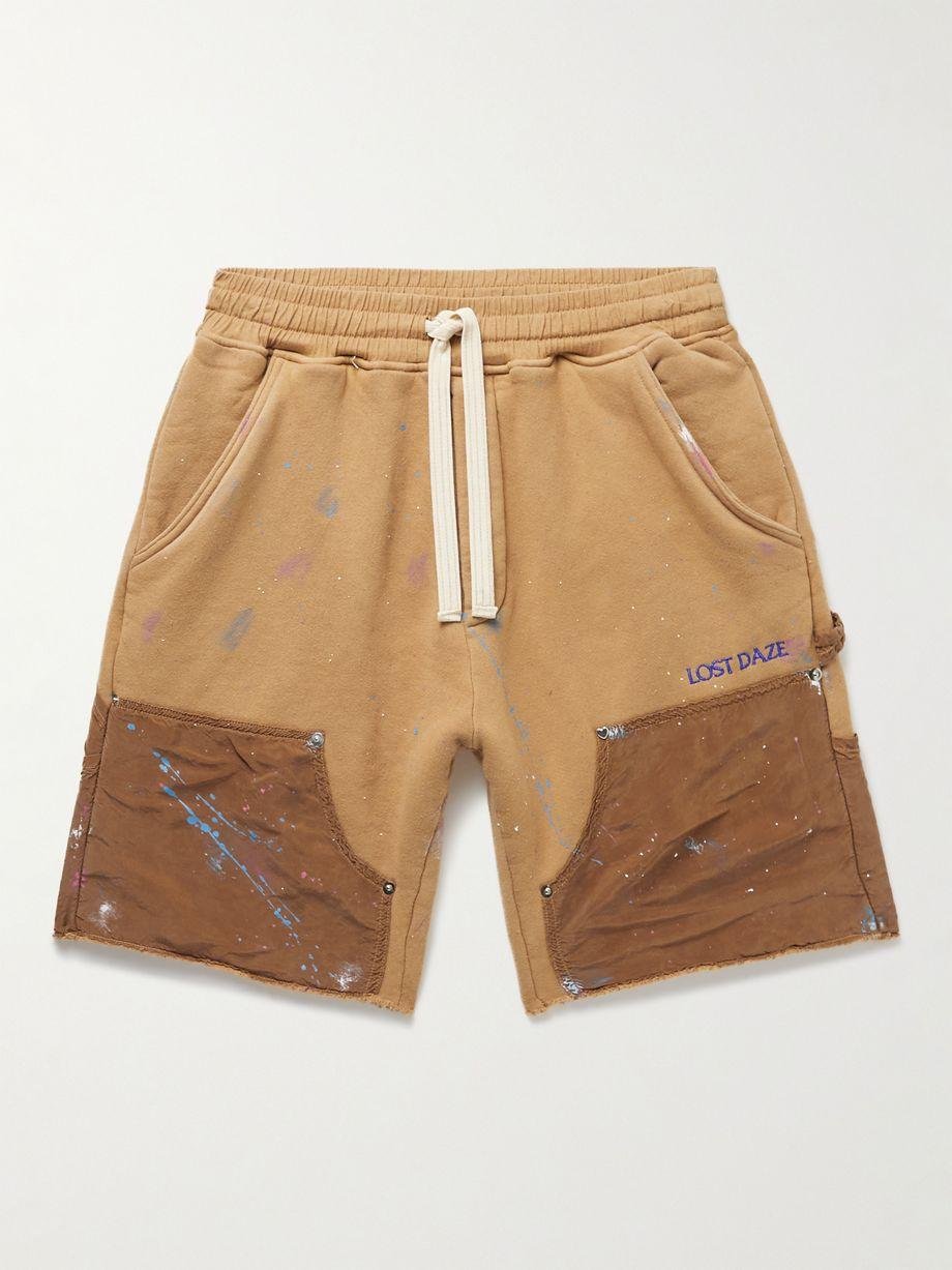 Straight-Leg Paint-Splattered Cotton-Jersey Drawstring Shorts by LOST DAZE
