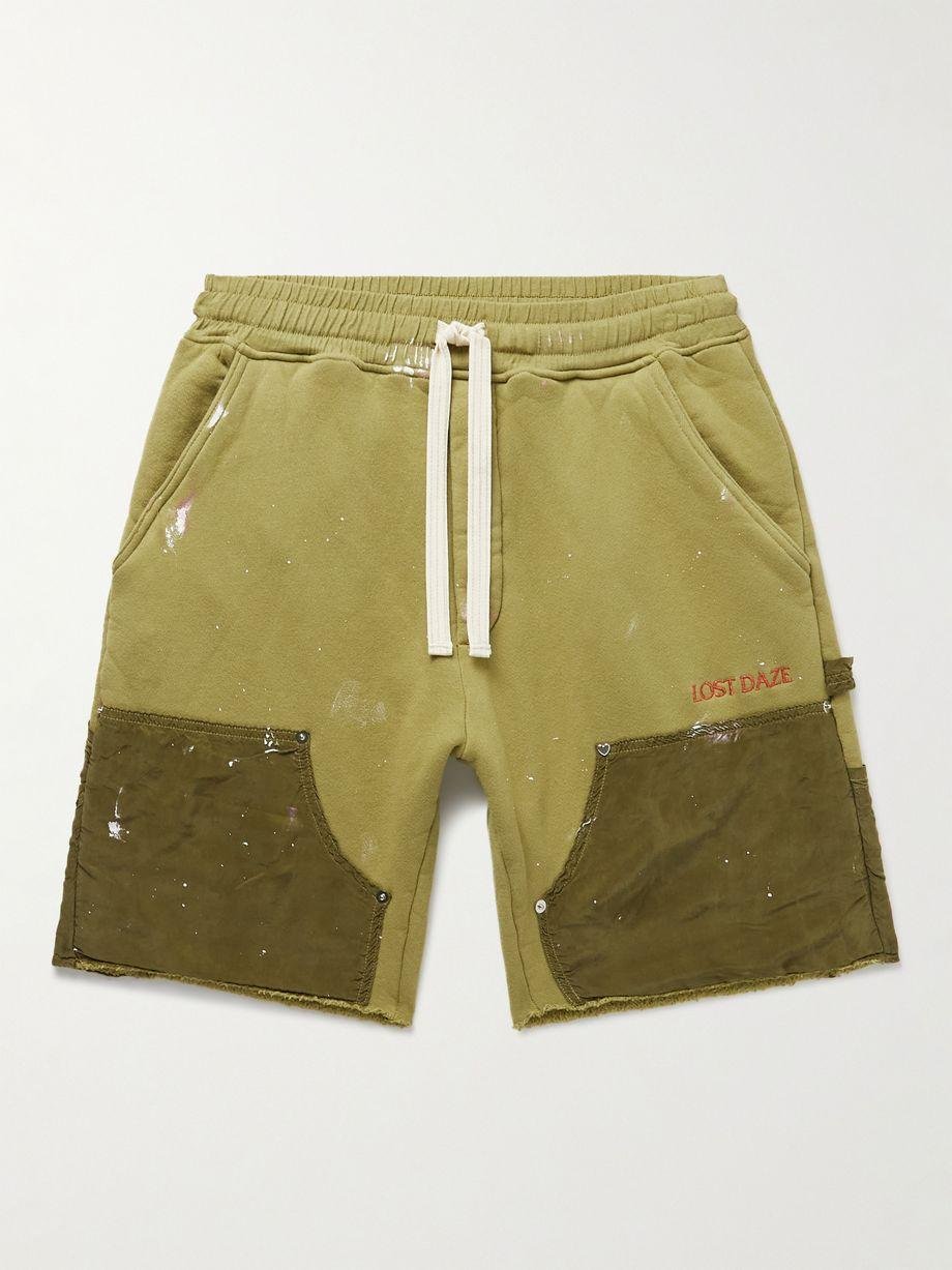 Straight-Leg Paint-Splattered Cotton-Jersey Drawstring Shorts by LOST DAZE