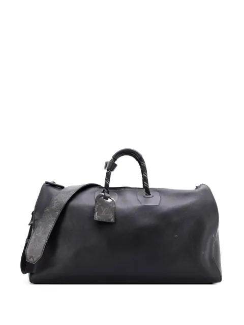 Keepall Bandouliere Bag Dark Infinity Leather with Monogram Eclipse Glaze Canvas 50 travel bag by LOUIS VUITTON 