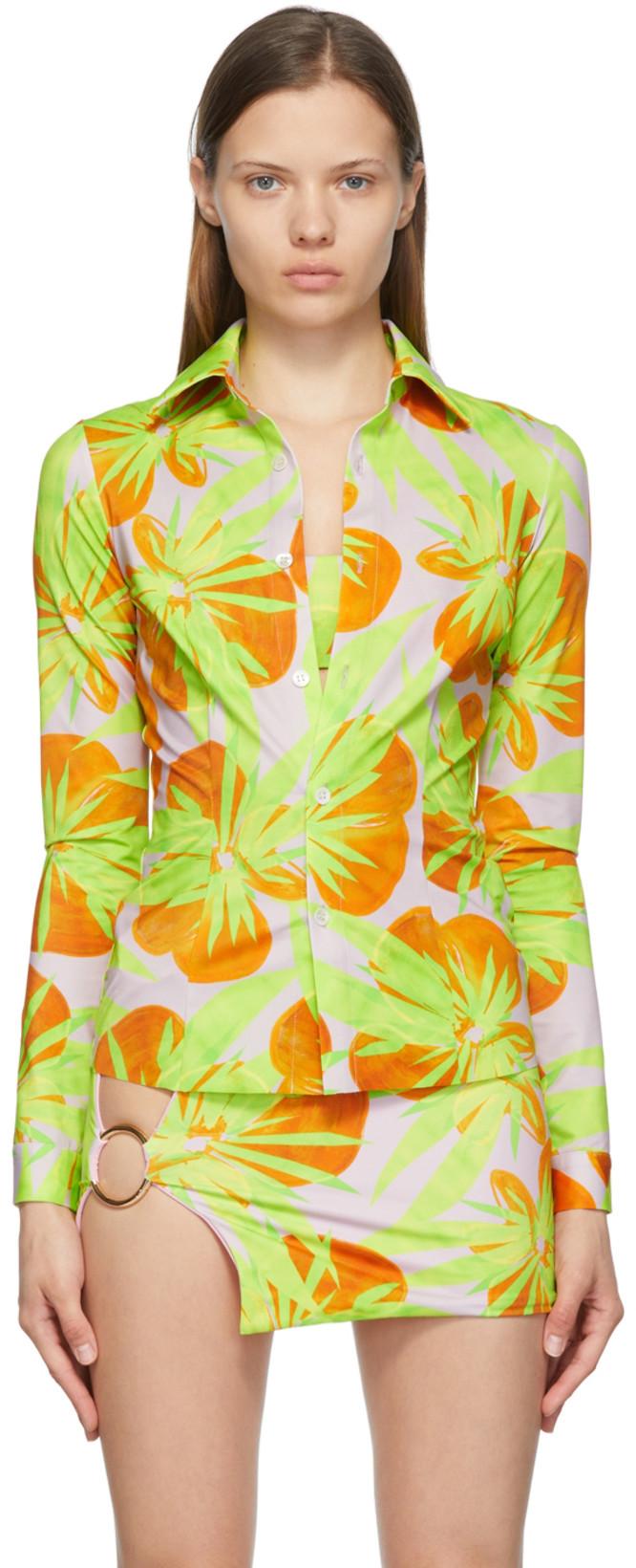 Pink & Green Nylon Jersey Shirt by LOUISA BALLOU