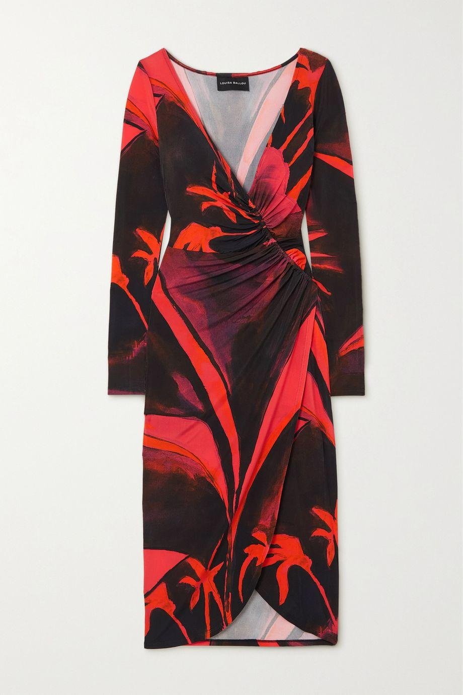 Summer Solstice wrap-effect printed stretch-jersey midi dress by LOUISA BALLOU