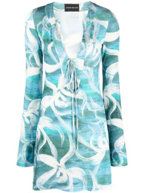 floral-print long-sleeve minidress by LOUISA BALLOU