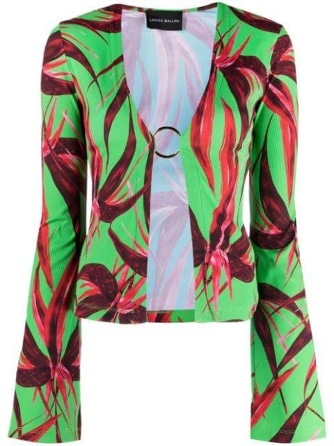 graphic-print ribbed-knit cardigan by LOUISA BALLOU