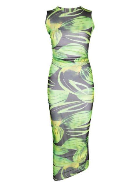 leaf-print midi dress by LOUISA BALLOU