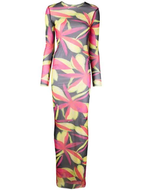 sheer all-over graphic-print dress by LOUISA BALLOU
