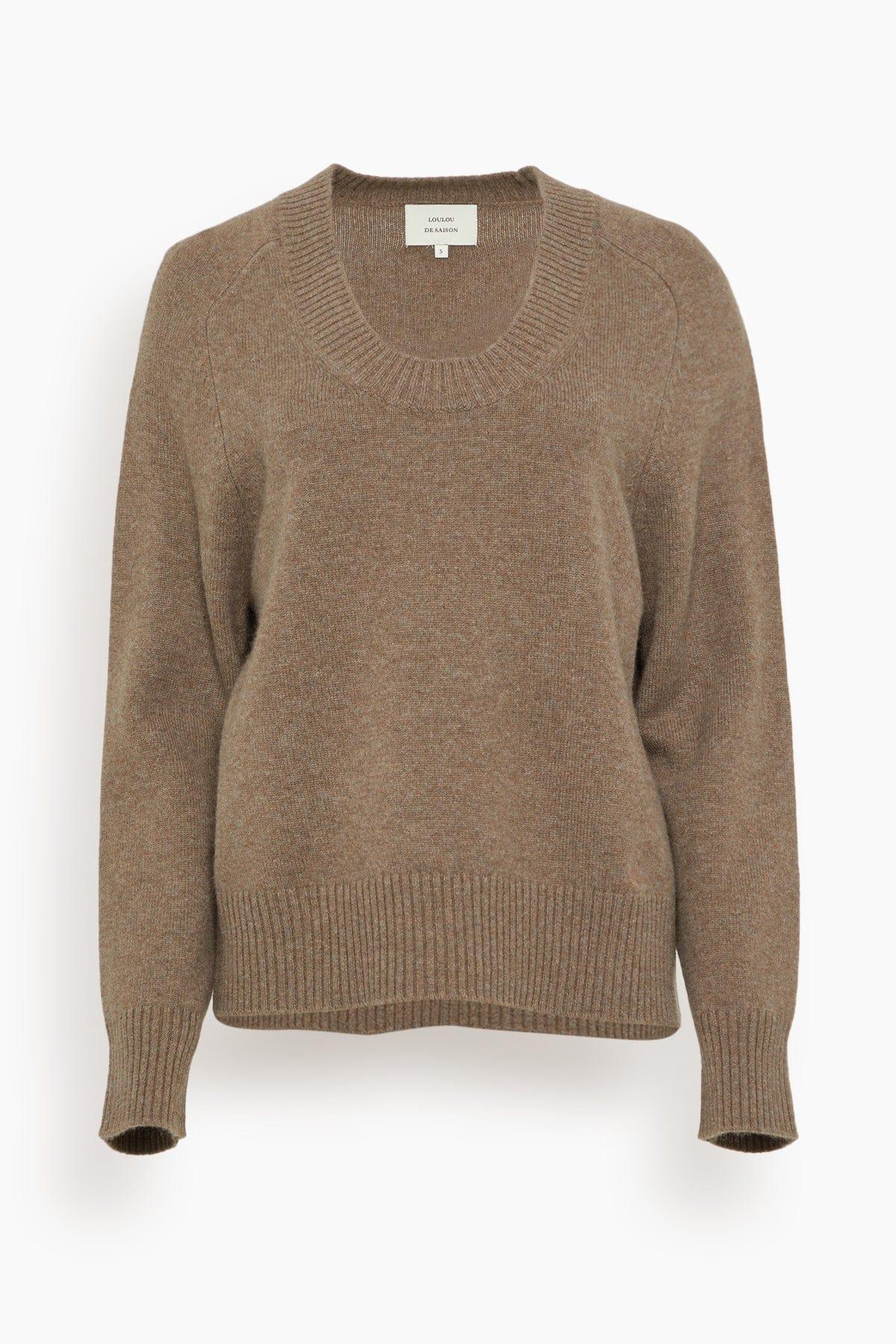 Baji Dropped U-Neck Sweater in Brown Melange by LOULOU DE SAISON