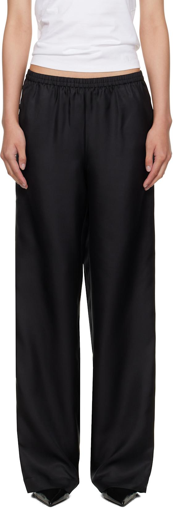 Black Alera Wide-Leg Silk Trousers by LOULOU DE SAISON