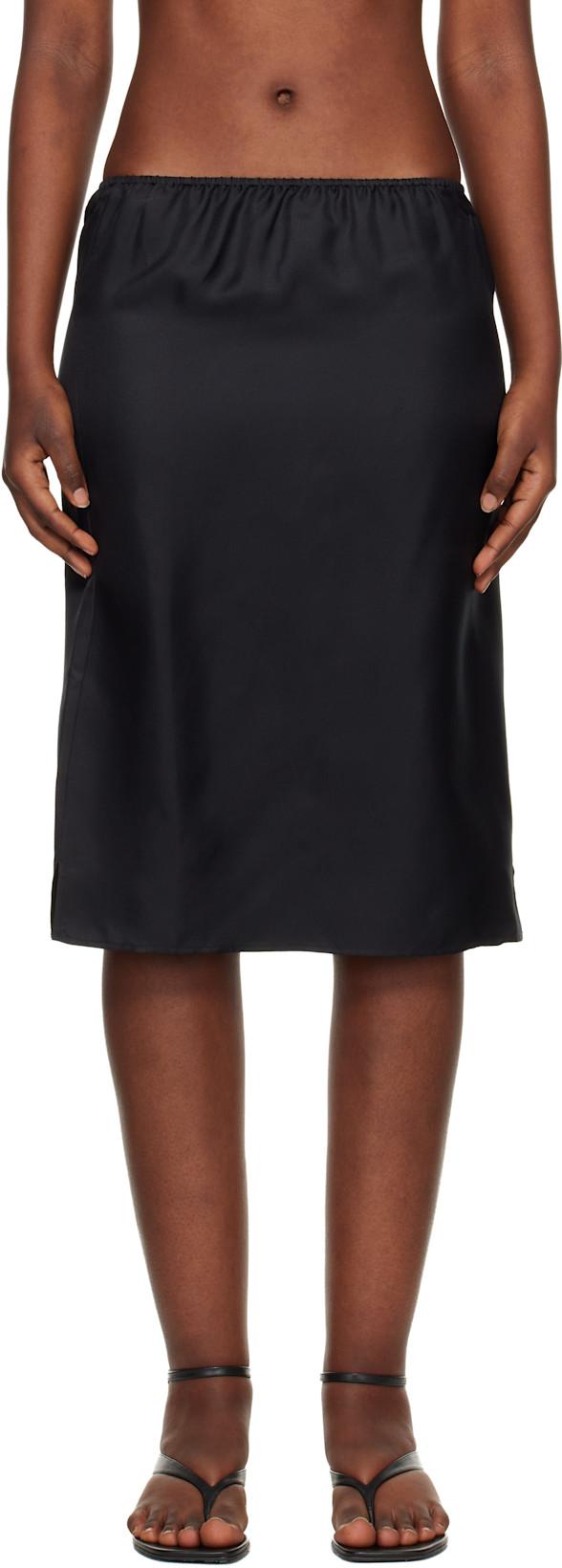 Black Vasali Silk Twill Midi Skirt by LOULOU DE SAISON