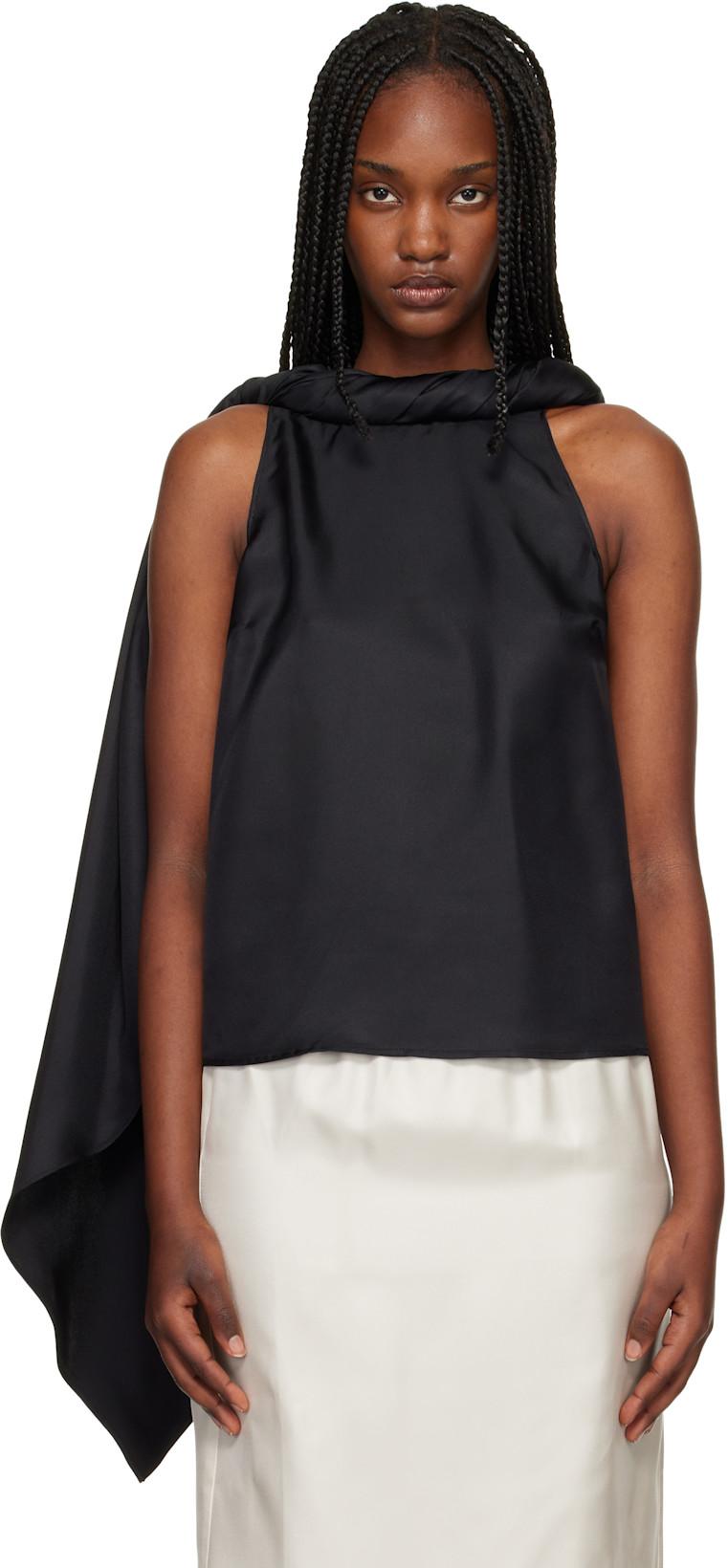 Black Wilma Twisted Collar Blouse by LOULOU DE SAISON
