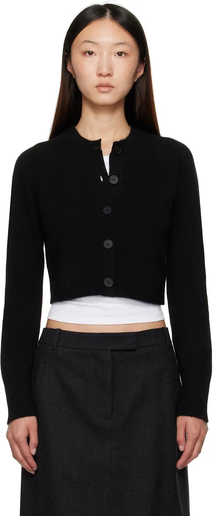 Black Zephir Cashmere Cropped Cardigan by LOULOU DE SAISON