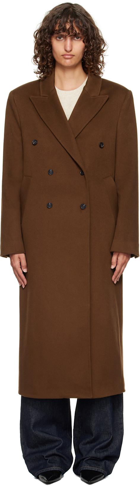 Brown Rosco Double Breasted Long Coat by LOULOU DE SAISON