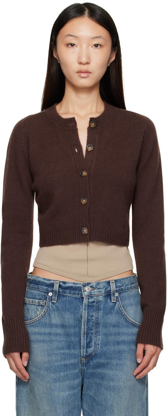 Brown Zephir Cashmere Cropped Cardigan by LOULOU DE SAISON