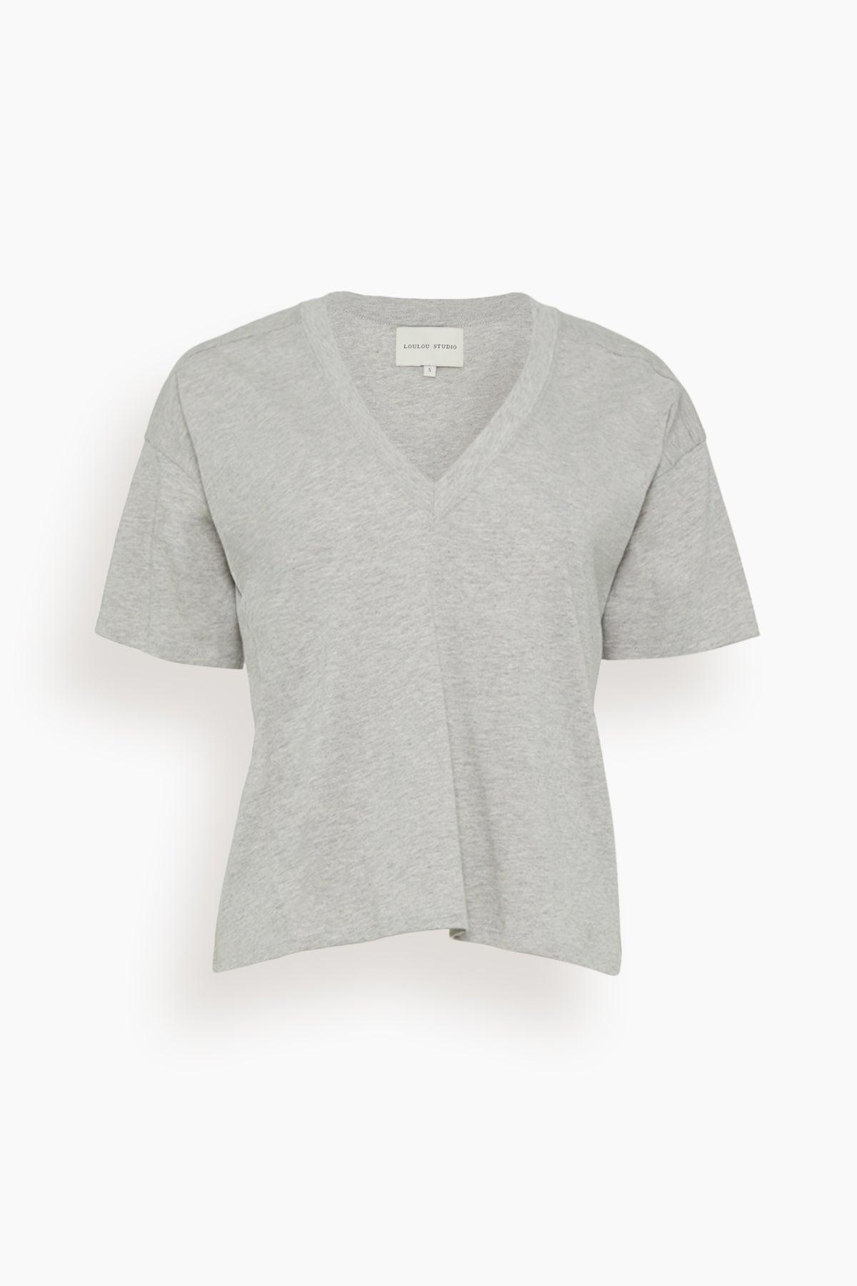 Faaa V-Neck T-Shirt in Grey Melange by LOULOU DE SAISON