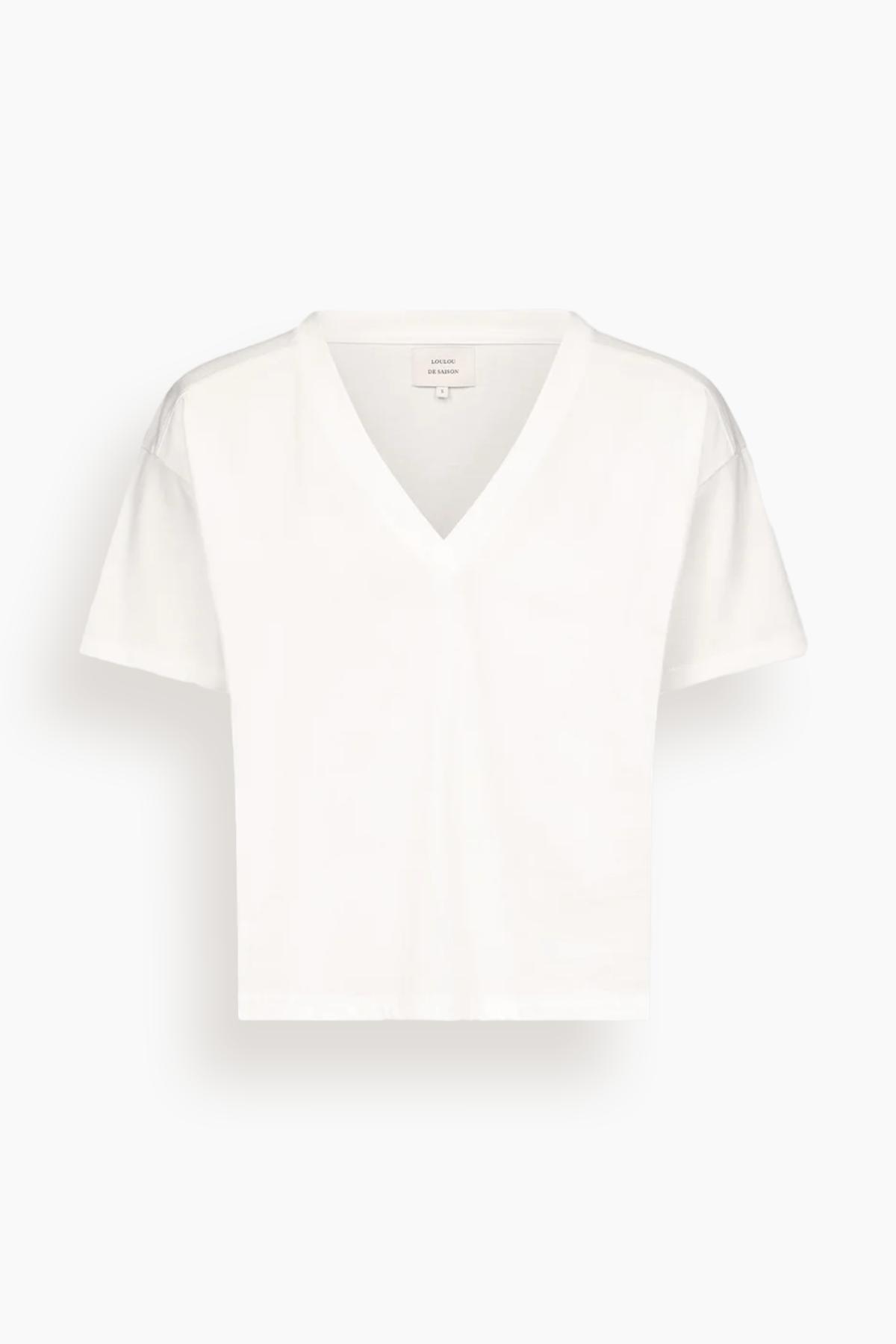 Faaa V Neck T-Shirt in White by LOULOU DE SAISON