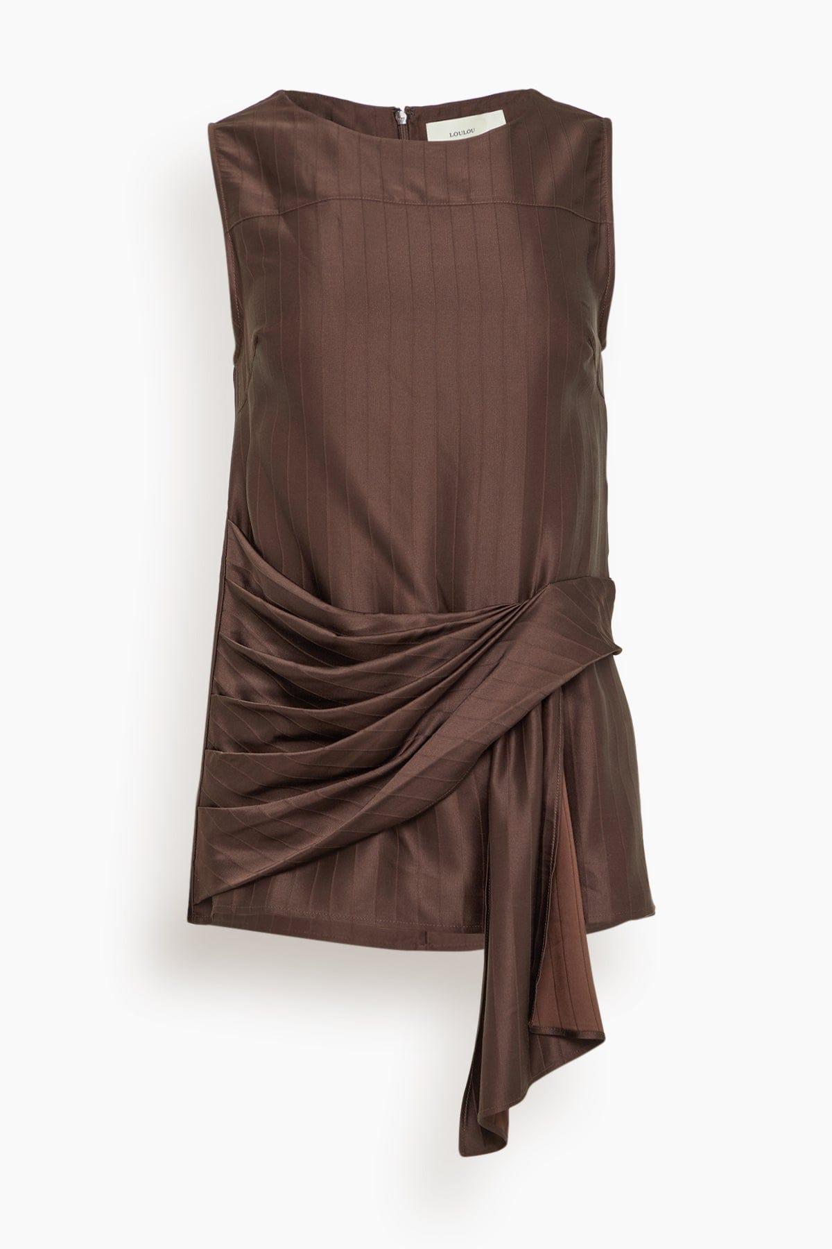 Fonda Draped Asymmetric Top in Dark Brown by LOULOU DE SAISON