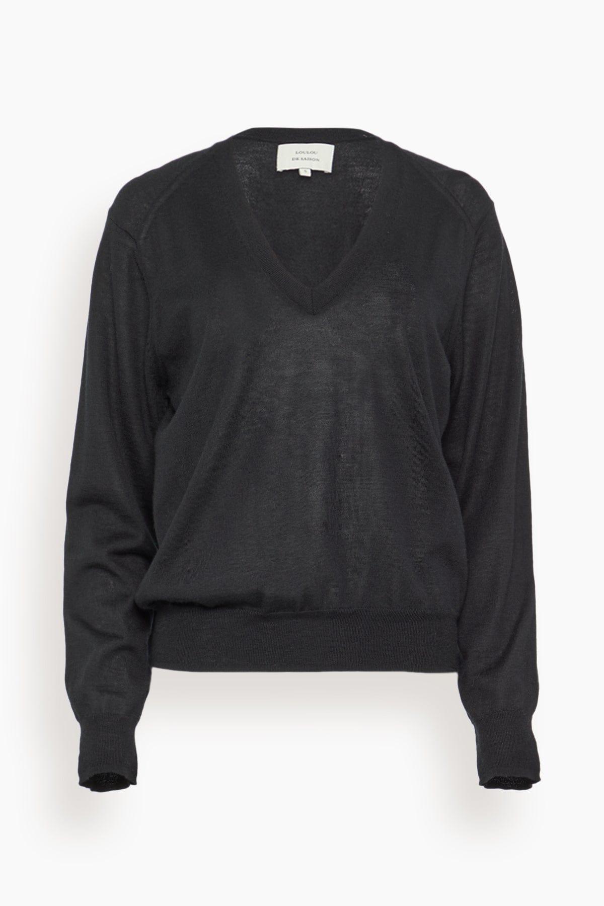 Julio V Neck Fine Knit Sweater in Black by LOULOU DE SAISON
