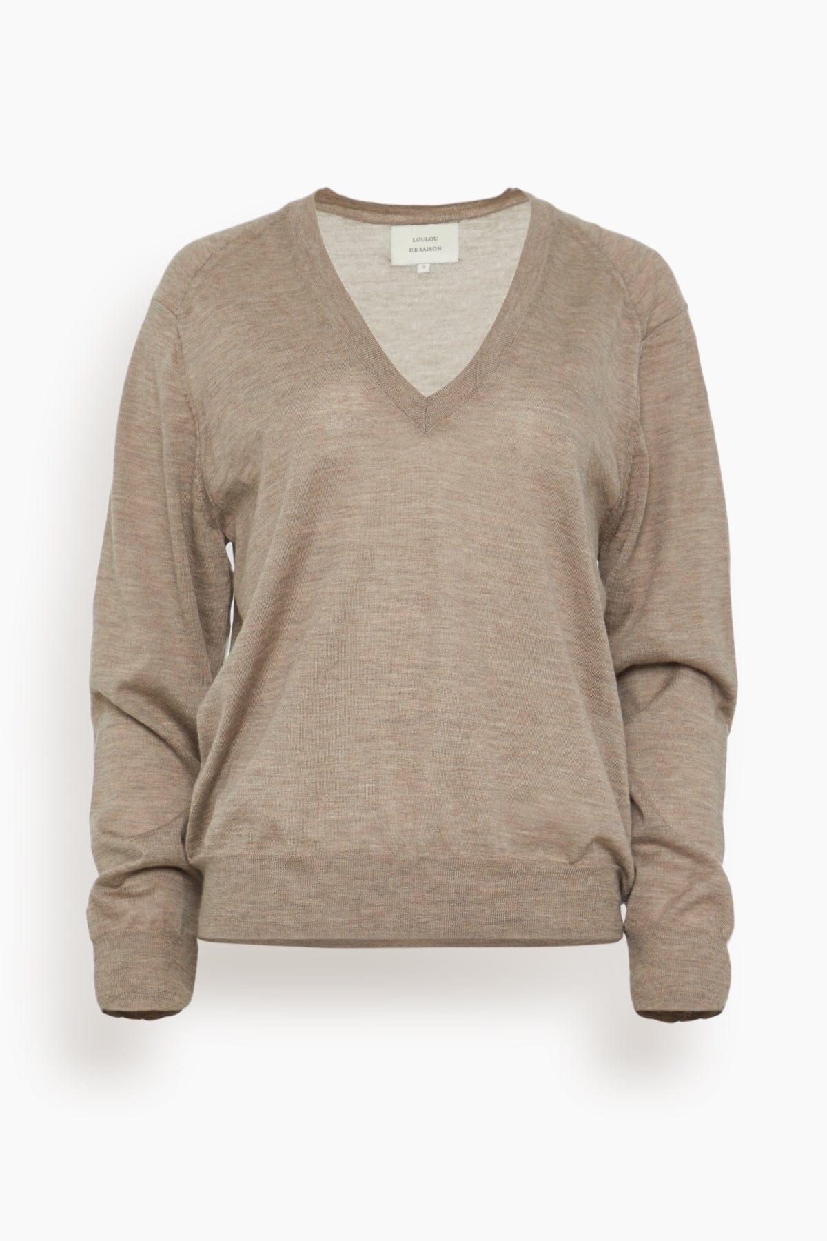 Julio V Neck Fine Knit Sweater in Taupe Melange by LOULOU DE SAISON