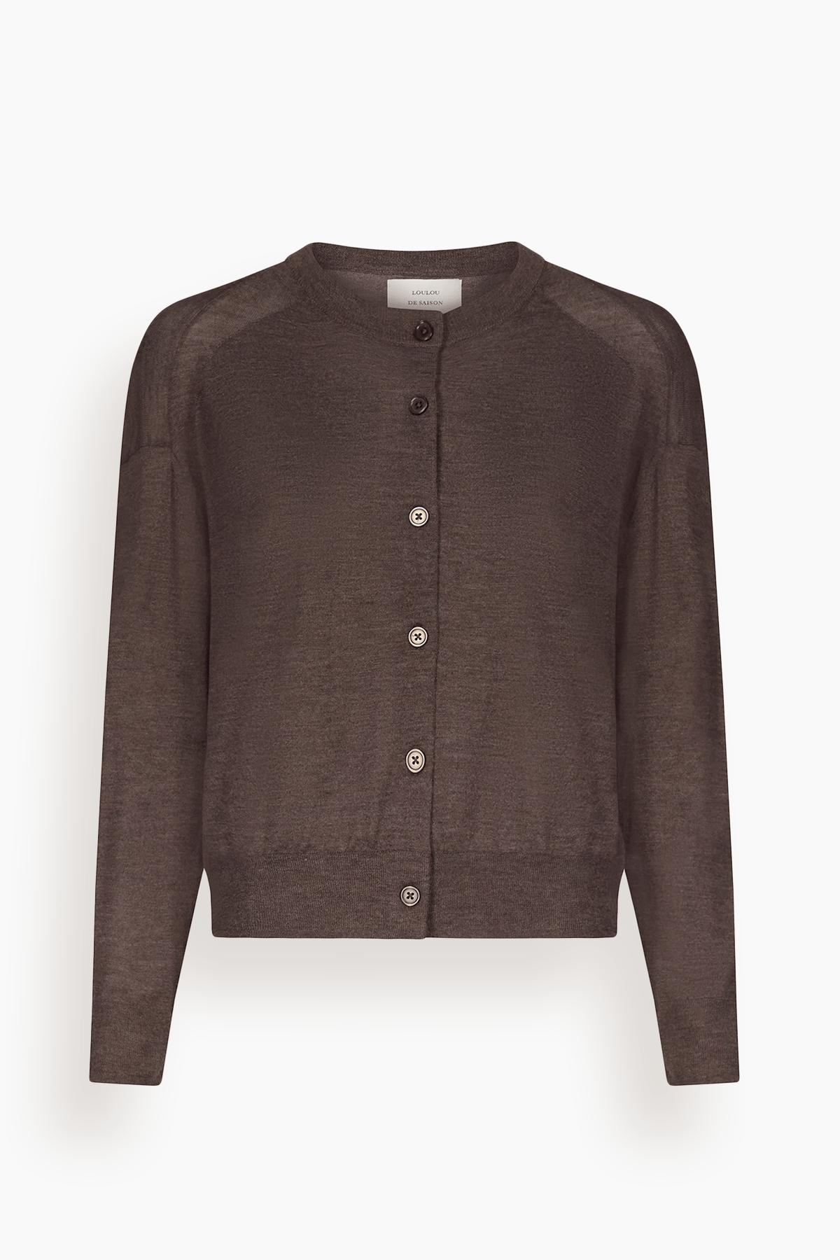 Kita Fine Crewneck Cardigan in Brown Melange by LOULOU DE SAISON