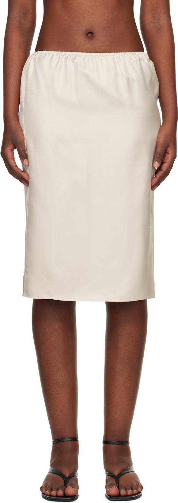 Off-White Vasali Silk Twill Midi Skirt by LOULOU DE SAISON