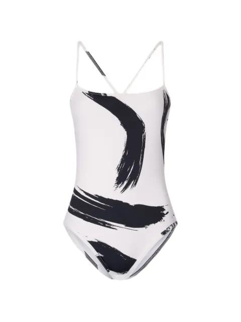criss-crossing straps printed swimsuit by LOULOU DE SAISON