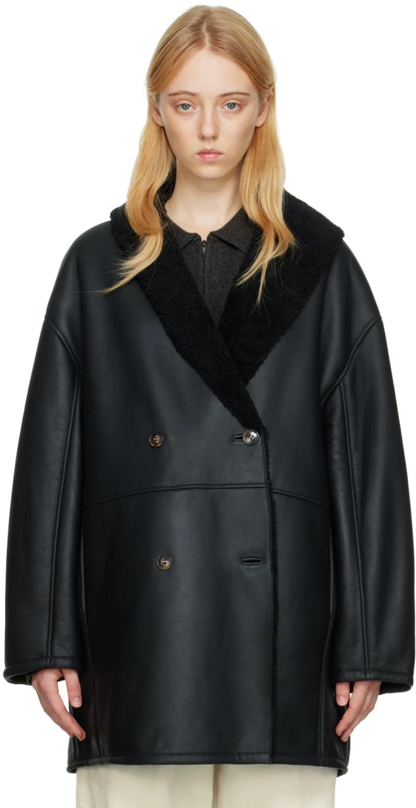 Black Namo Shearling Coat by LOULOU STUDIO