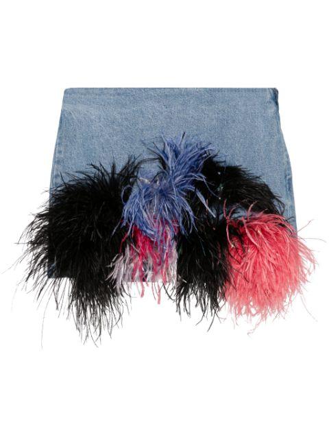 feather-trim denim mini skirt by LOULOU
